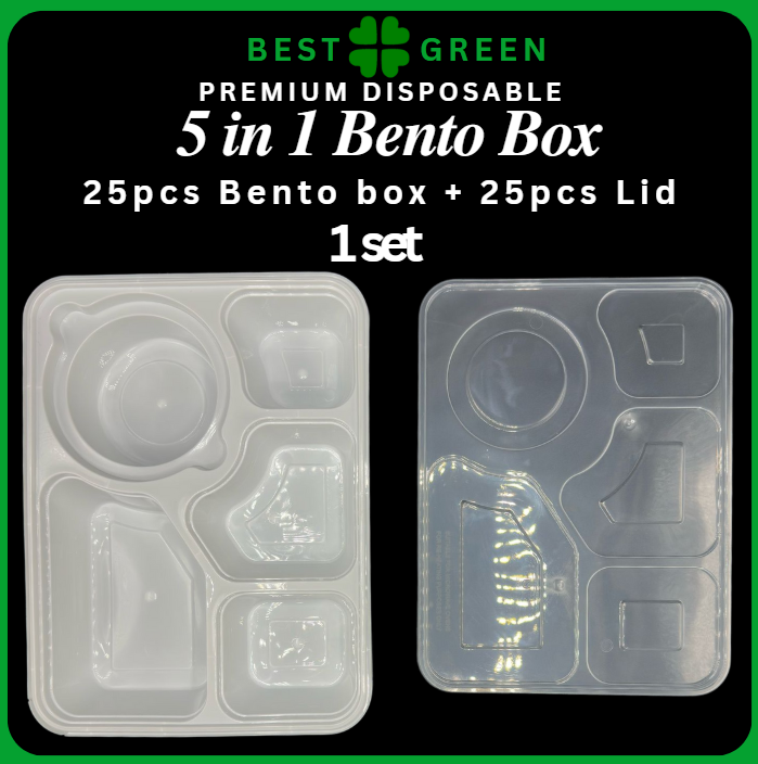 5-in-1 Bento Box – Premium Disposable Food Container (White)