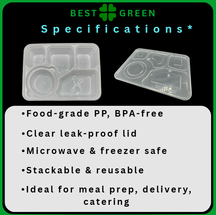 5-in-1 Bento Box – Premium Disposable Food Container (White)