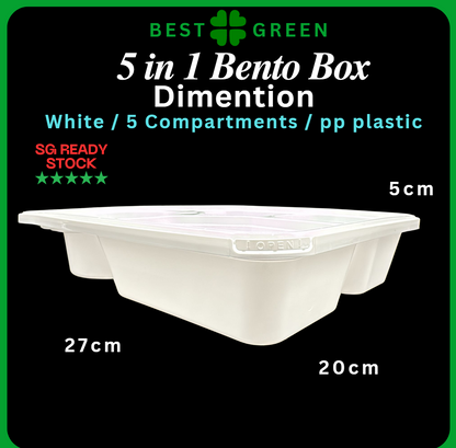 [✅SG READY STOCK] 5 Components Bento Boxes With Lids / PP / White / Plastic Bento Box / Disposable
