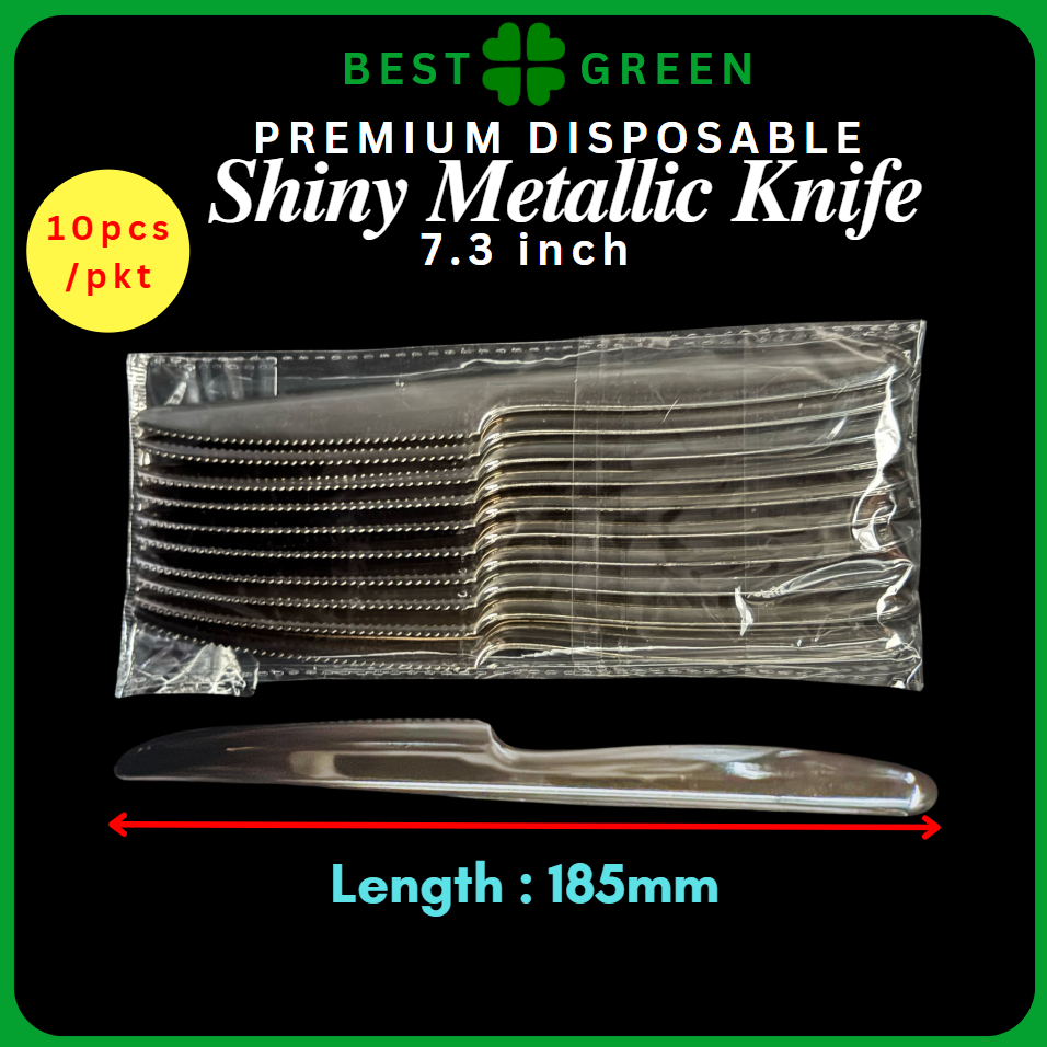 ✅SG READY STOCK - Shiny Metallic Plastic Disposable Cutlery Spoon Fork Knife Partyware [10Pcs/50Pcs]
