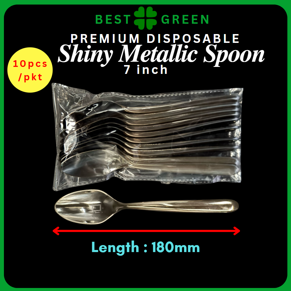 ✅SG READY STOCK - Shiny Metallic Plastic Disposable Cutlery Spoon Fork Knife Partyware [10Pcs/50Pcs]