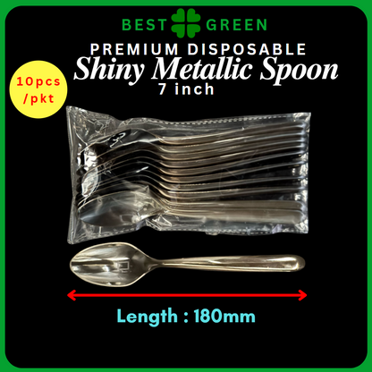 ✅SG READY STOCK - Shiny Metallic Plastic Disposable Cutlery Spoon Fork Knife Partyware [10Pcs/50Pcs]