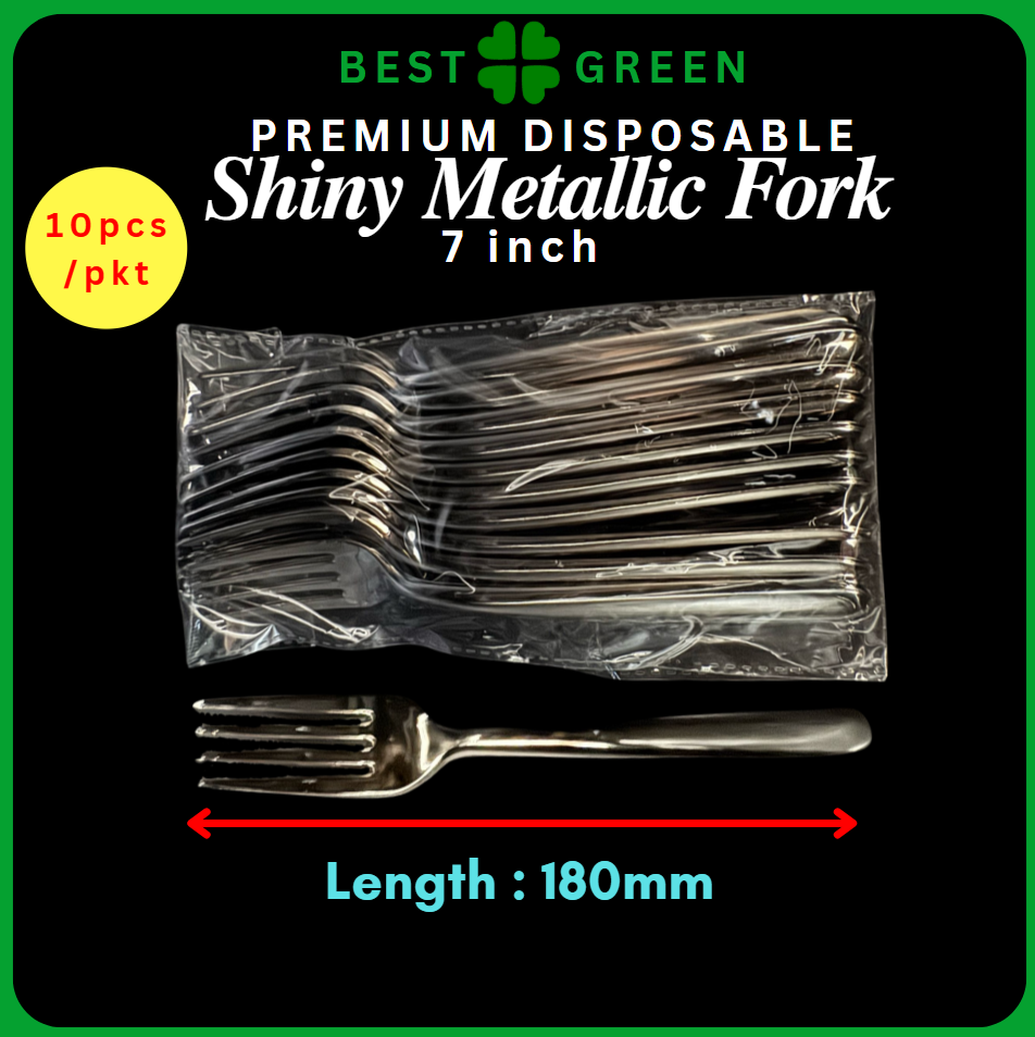 ✅SG READY STOCK - Shiny Metallic Plastic Disposable Cutlery Spoon Fork Knife Partyware [10Pcs/50Pcs]