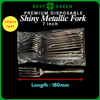 ✅SG READY STOCK - Shiny Metallic Plastic Disposable Cutlery Spoon Fork Knife Partyware [10Pcs/50Pcs]