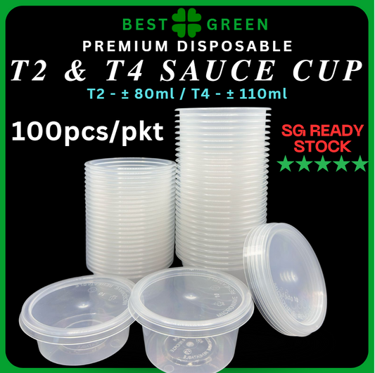 ✅SG READY STOCK [100PCS] Plastic Sauce Cup [80ml - T2 / 110ml - T4] & Lids | Sauce Container | Round Plastic Container