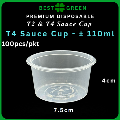 ✅SG READY STOCK [100PCS] Plastic Sauce Cup [80ml - T2 / 110ml - T4] & Lids | Sauce Container | Round Plastic Container