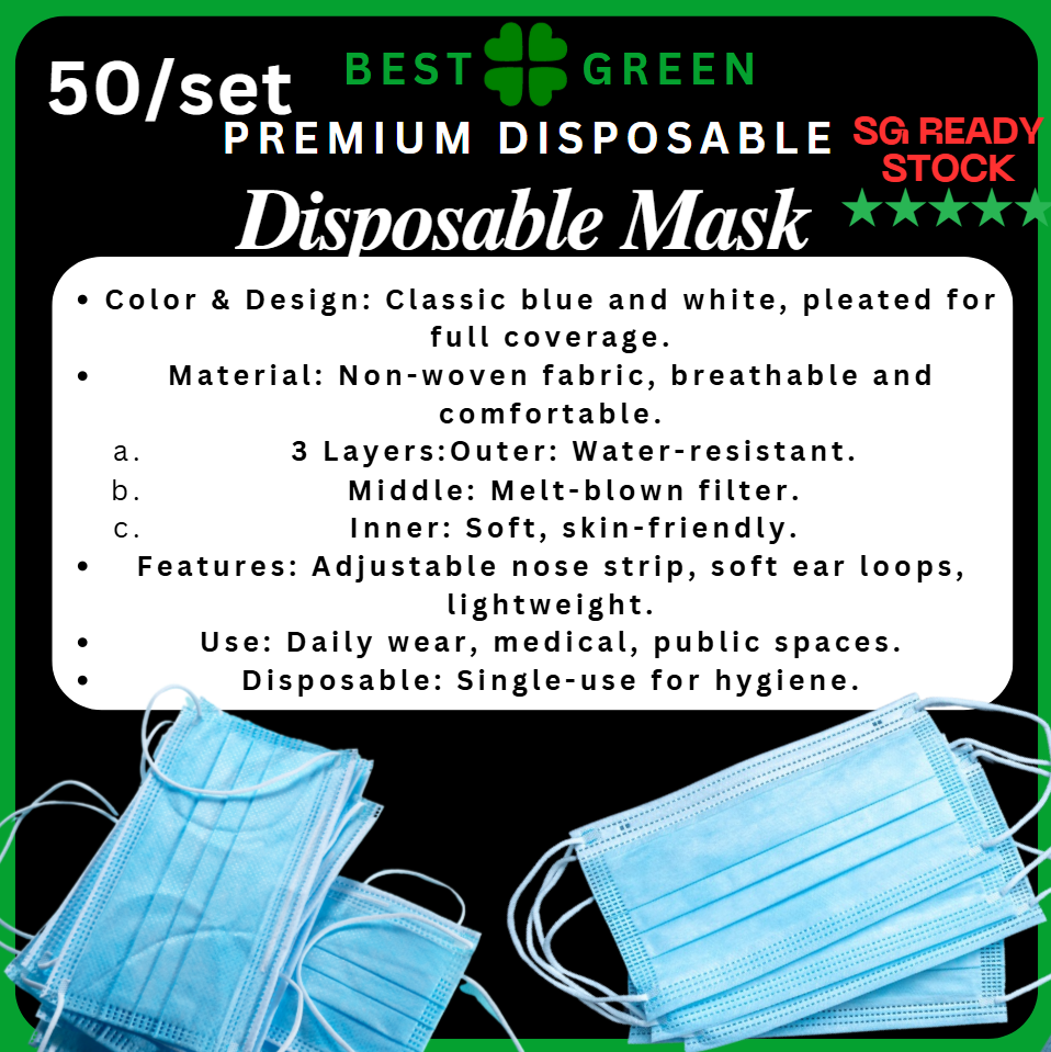 ✅SG READY STOCK [50pcs/pkt] 3 Ply  Premium Disposable Blue Mask