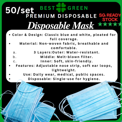 ✅SG READY STOCK [50pcs/pkt] 3 Ply  Premium Disposable Blue Mask
