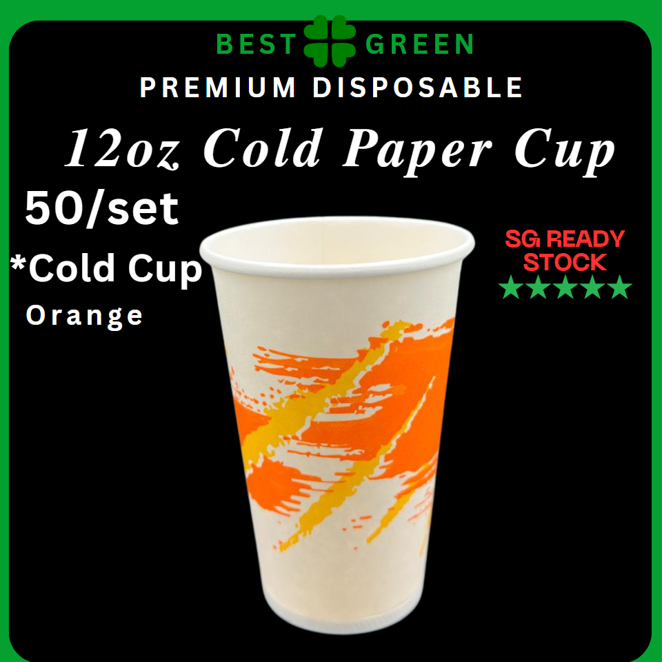✅SG READY STOCK [50pcs/pkt] 12oz/ 16oz / 22oz Cold Paper Cup / Lids / Green and Clear Straw