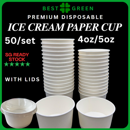 ✅SG READY STOCK | [50pcs/pkt] 4oz/5oz Paper Ice Cream Cup With Lids