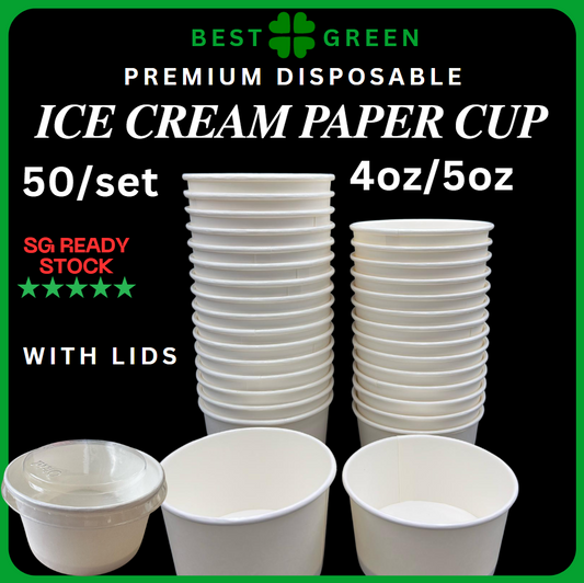 ✅SG READY STOCK | [50pcs/pkt] 4oz/5oz Paper Ice Cream Cup With Lids