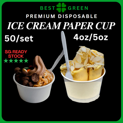 ✅SG READY STOCK | [50pcs/pkt] 4oz/5oz Paper Ice Cream Cup With Lids