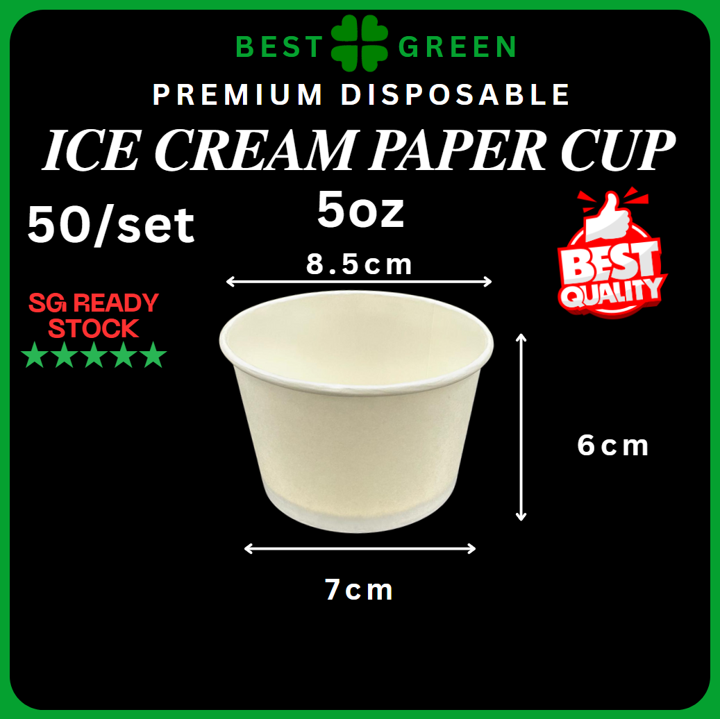 ✅SG READY STOCK | [50pcs/pkt] 4oz/5oz Paper Ice Cream Cup With Lids