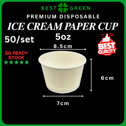✅SG READY STOCK | [50pcs/pkt] 4oz/5oz Paper Ice Cream Cup With Lids