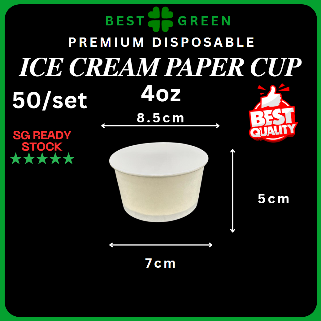 ✅SG READY STOCK | [50pcs/pkt] 4oz/5oz Paper Ice Cream Cup With Lids