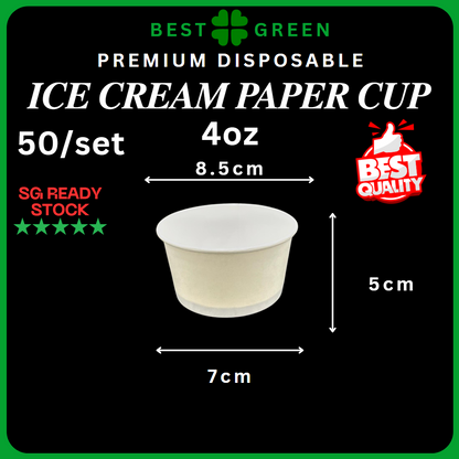 ✅SG READY STOCK | [50pcs/pkt] 4oz/5oz Paper Ice Cream Cup With Lids