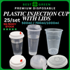 ✅SG READY STOCK [500ml/700ml/1000ml] Plastic Disposable PP Injection Cups Clear / White With Lids & Stopper