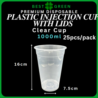 ✅SG READY STOCK [500ml/700ml/1000ml] Plastic Disposable PP Injection Cups Clear / White With Lids & Stopper