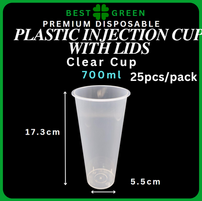 ✅SG READY STOCK [500ml/700ml/1000ml] Plastic Disposable PP Injection Cups Clear / White With Lids & Stopper