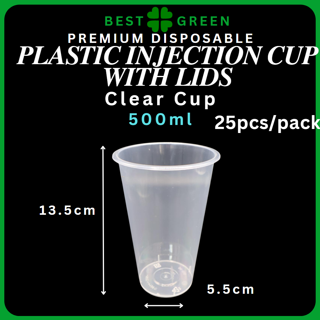 ✅SG READY STOCK [500ml/700ml/1000ml] Plastic Disposable PP Injection Cups Clear / White With Lids & Stopper
