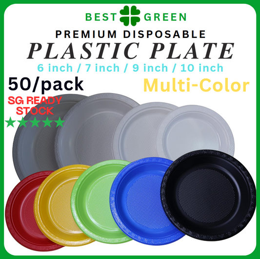 [50pcs/pack] Disposable Plastic Plate (6'' / 7'' / 9'' / 10'')  Multi Color Plastic Plate