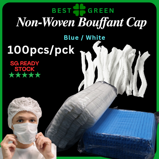 [100pcs / pck] Disposable Non-Woven Bouffant Cap | (Blue/white) | Unisex Hair Cap | Hair Cover