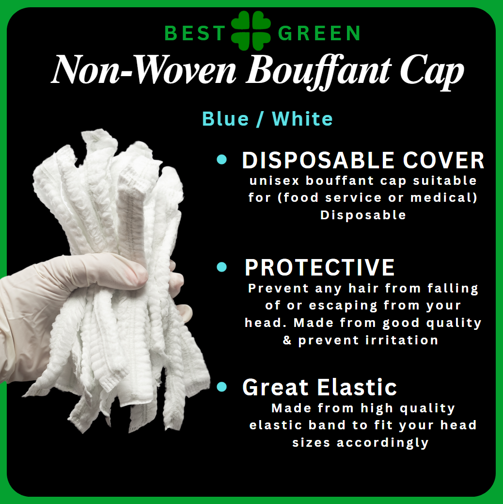 [100pcs / pck] Disposable Non-Woven Bouffant Cap | (Blue/white) | Unisex Hair Cap | Hair Cover