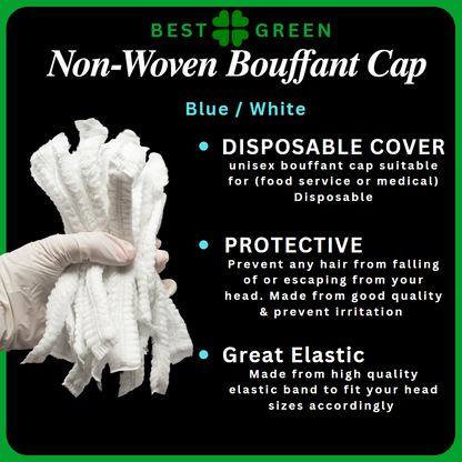 [100pcs / pck] Disposable Non-Woven Bouffant Cap | (Blue/white) | Unisex Hair Cap | Hair Cover