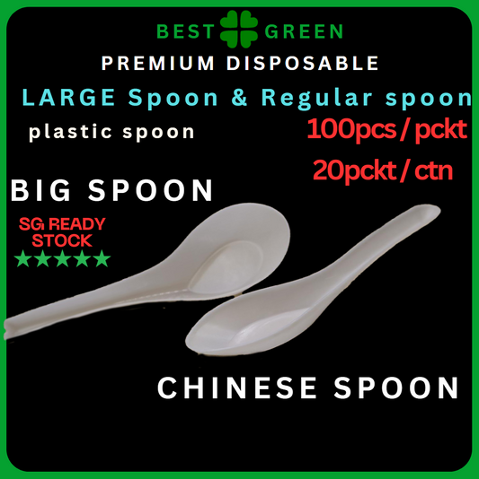 ✅SG READY STOCK - [2000pcs] Plastic Disposable spoon [Chinese/Large] soup spoon for soup / dry base food