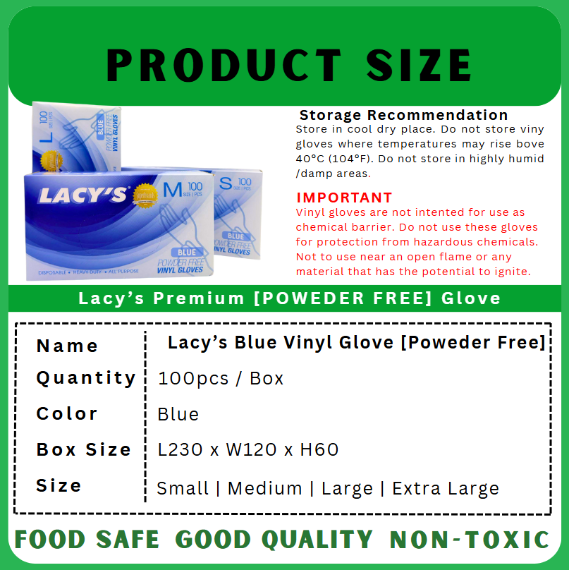 Lacy's Disposable Blue Vinyl Glove (S) [Powder Free] | 1 Carton