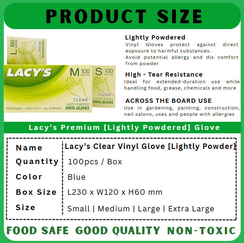 Lacy's Disposable Clear Vinyl Glove (L) [Lightly Powdered] | 1 Carton