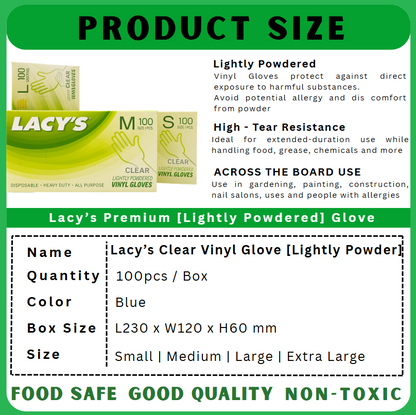 Lacy's Disposable Clear Vinyl Glove (L) [Lightly Powdered] | 1 Carton