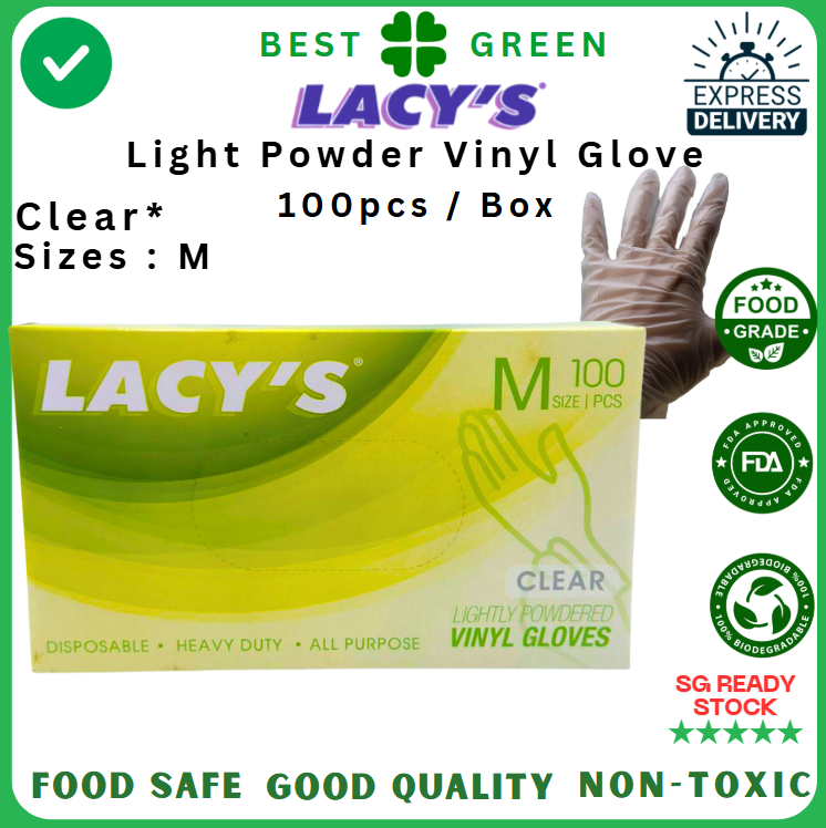 Lacy's Disposable Clear Vinyl Glove (M) [Lightly Powdered] | 1 Carton