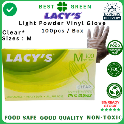 Lacy's Disposable Clear Vinyl Glove (M) [Lightly Powdered] | 1 Carton