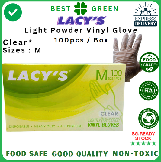 Lacy's Disposable Clear Vinyl Glove (M) [Lightly Powdered] | 1 Carton
