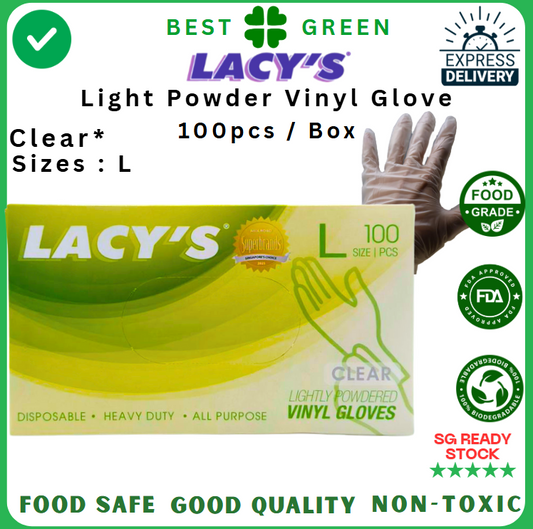 Lacy's Disposable Clear Vinyl Glove (L) [Lightly Powdered] | 1 Carton