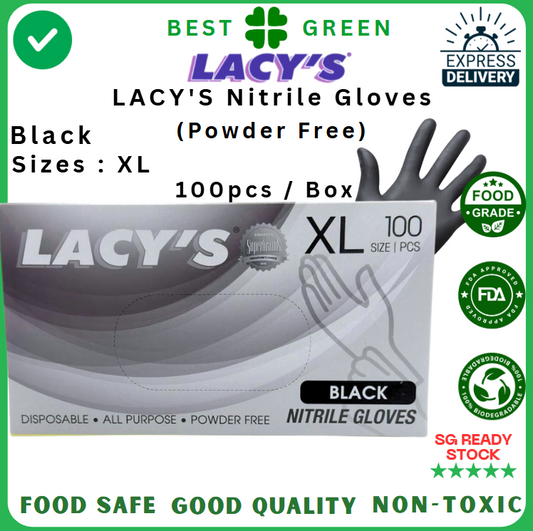 LACY'S Black Nitrile Gloves (XL) [Powder Free] | 1 Carton