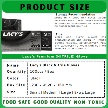 LACY'S Black Nitrile Gloves (M) [Powder Free] | 1 Carton
