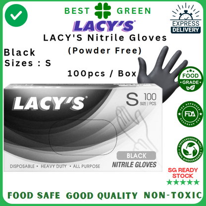 LACY'S Black Nitrile Gloves (S) [Powder Free] | 1 Carton