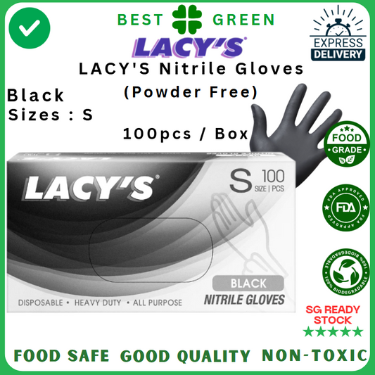 LACY'S Black Nitrile Gloves (S) [Powder Free] | 1 Carton