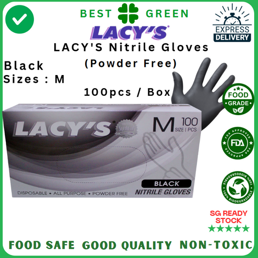 LACY'S Black Nitrile Gloves (M) [Powder Free] | 1 Carton