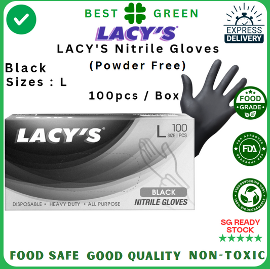 LACY'S Black Nitrile Gloves (L) [Powder Free] | 1 Carton