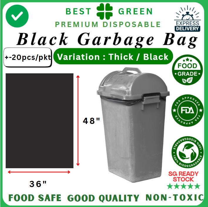 Disposable Trash Bag / Garbage Bag [Black] – Thick | Heavy Duty | 36x48" | 1 Bag