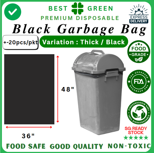 Disposable Trash Bag / Garbage Bag [Black] – Thick | Heavy Duty | 36x48" | 1 Bag
