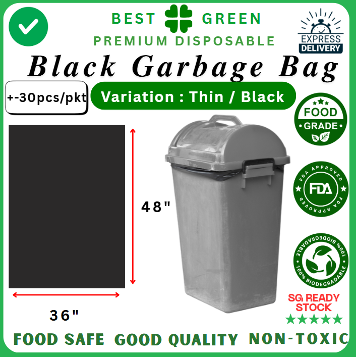 Disposable Trash Bag / Garbage Bag [Black] – Thin | Light Duty | 36x48"