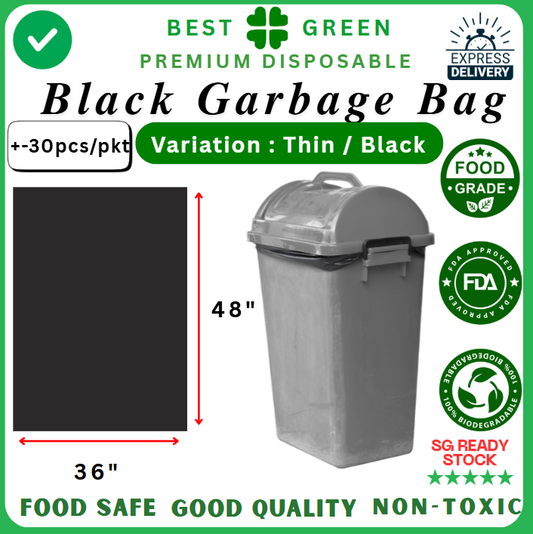 Disposable Trash Bag / Garbage Bag [Black] – Thin | Light Duty | 36x48"