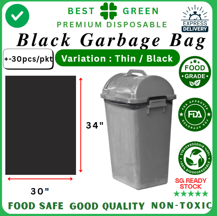 Disposable Trash Bag / Garbage Bag [Black] – Thin | Light Duty | 30x34"