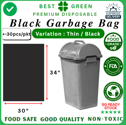 Disposable Trash Bag / Garbage Bag [Black] – Thin | Light Duty | 30x34"