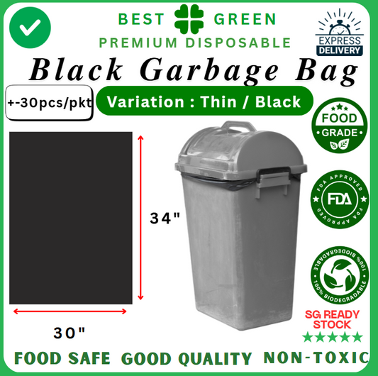 Disposable Trash Bag / Garbage Bag [Black] – Thin | Light Duty | 30x34"