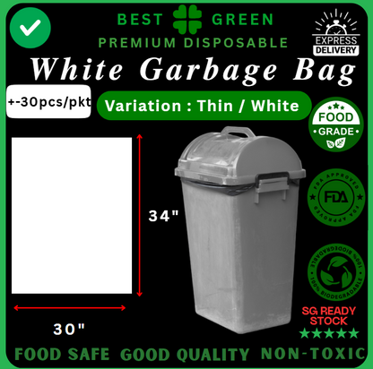 Disposable Trash Bag / Garbage Bag [White] – Light Duty | 23x30"